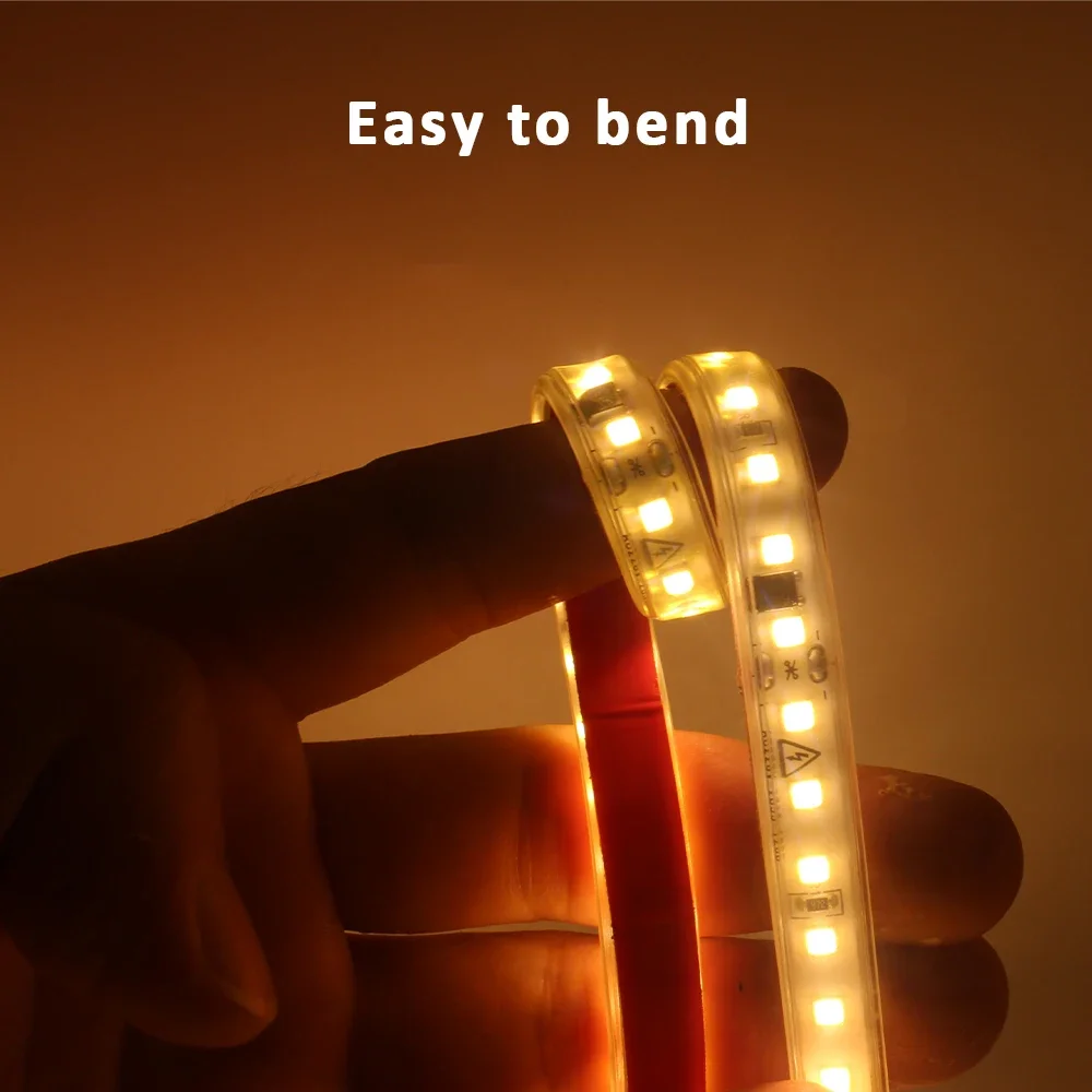 220V 230V AC SMD2835 IP67 LED Strip Light 120LEDs/m Flexible Ribbon Warm Cold White Linear Lighting Outdoor Garden Decoration
