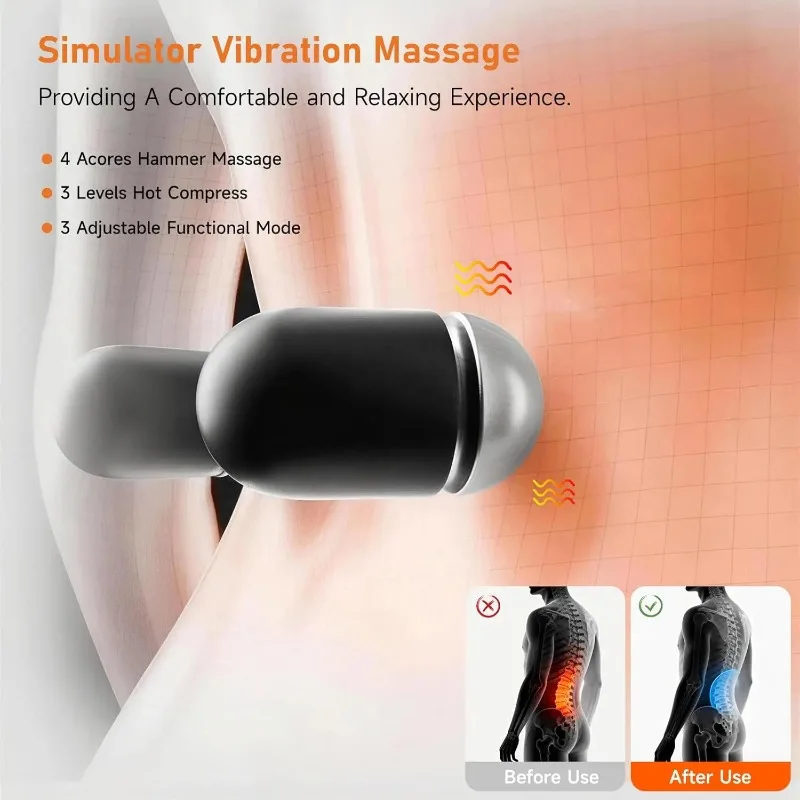 3 in 1 Lumbar Support Pillow with Adjustable Height for Bed Chair, Back Massager with Heat, Memory Foam Lower Back Massager