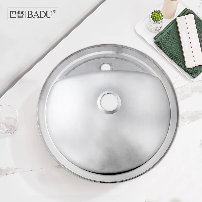 غسالة أطباق مستديرة من الفولاذ المقاوم للصدأ، حوض غسيل مدمج للمطبخ والحمام والشرفة #5