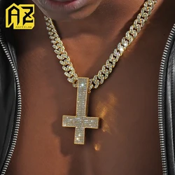 Inverted Cross Iced Out Pendants Necklace for Men With Bling Cuban Chain Hip Hop Jewelry Drop Shipping Gift