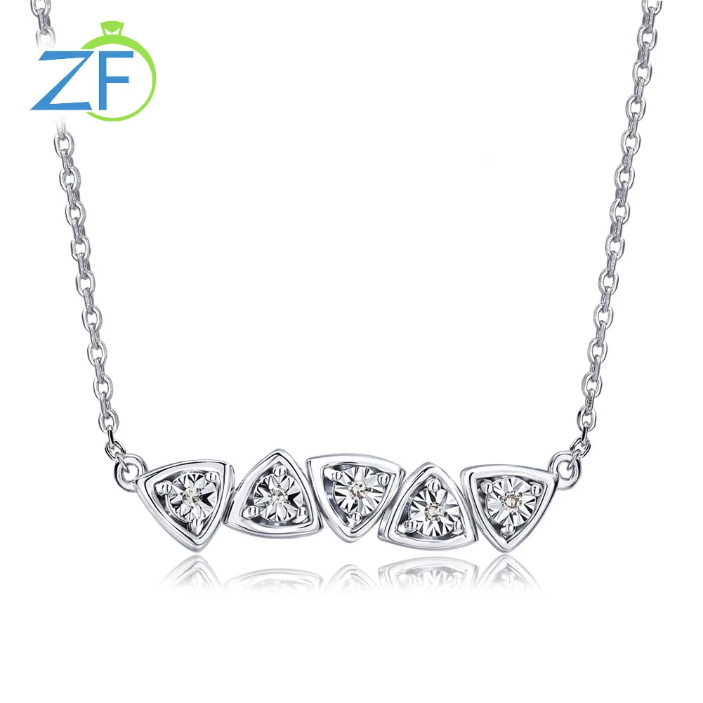 

GZ ZONGFA Genuine 925 Sterling Silver Pendant for Women 0.02 Carat South African Diamond White Gold Necklace High Jewelry