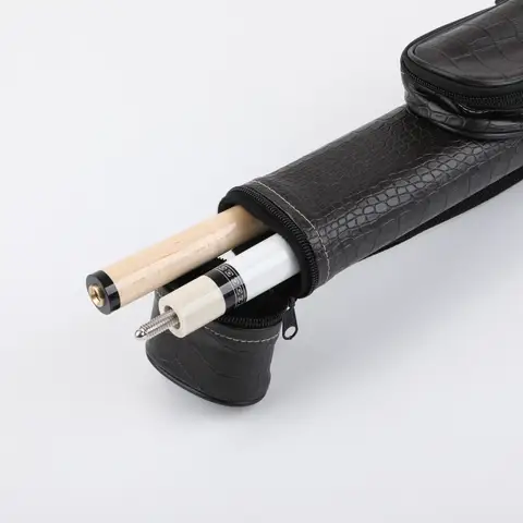 1 pc Pool Cue Case with Accessories Bag & Adjustable Strap - Crocodile Pattern Stitched Design, Portable Billiards Travel