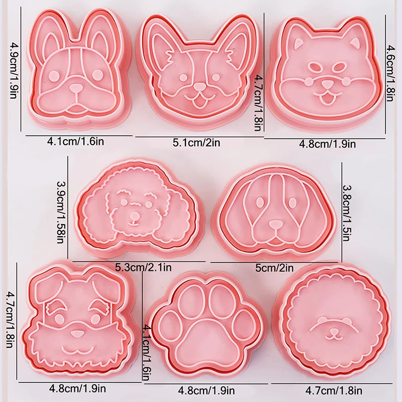 8 Pieces Dog Cookie Mold Animal Cookie Cutter Bichon Frise Akita Dog Biscuit Mold Baking Mold Home DIY ABS Plastic Baking Tools