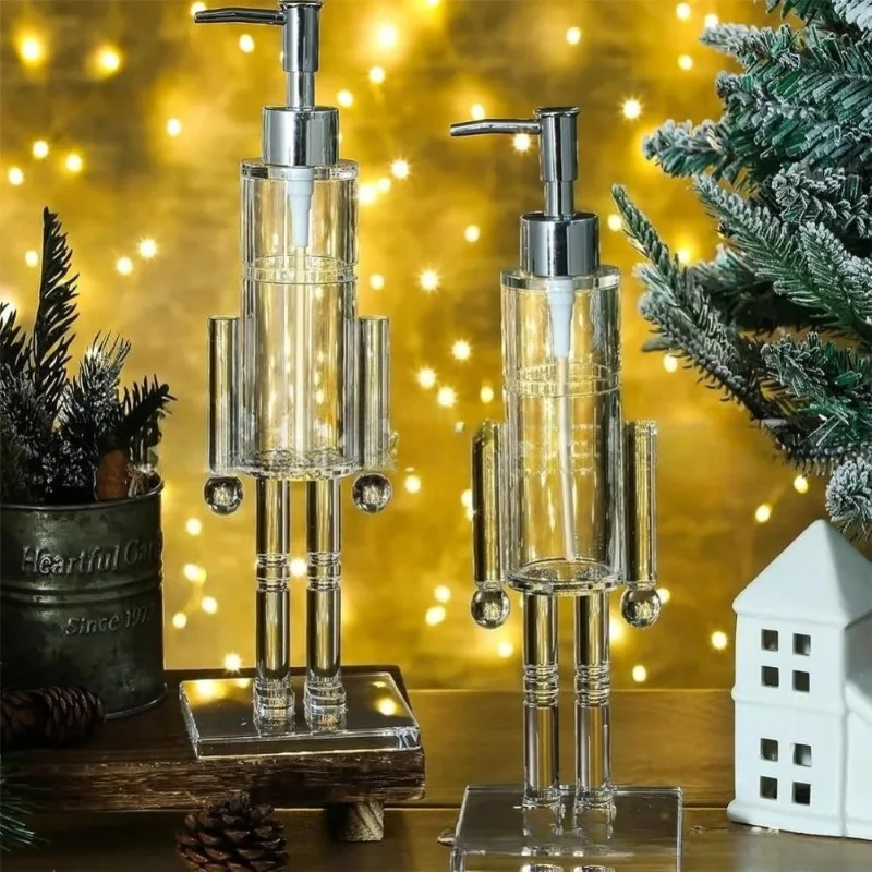 

Nutcracker Soap Dispenser - Transparent Acrylic Refillable Hand Soap Bottle, Festive Lotion Pump for Bathroom Holiday Decor Gfit