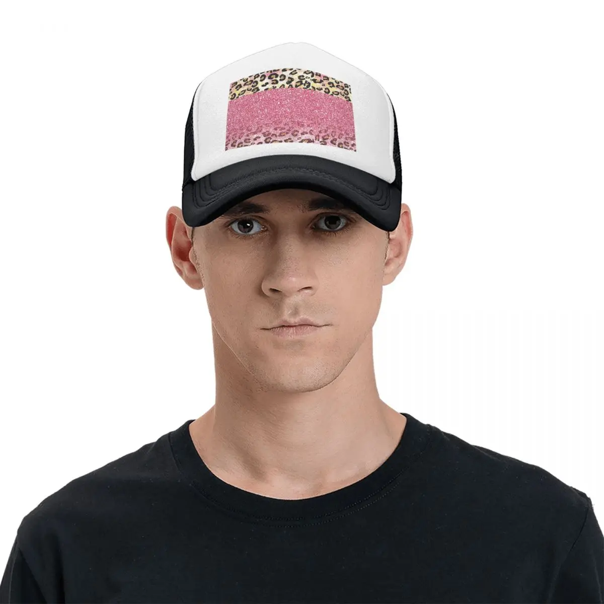 Bubble Gum Pink Faux Glitter Leopard Animal Print Cap Fashion Mesh Baseball Caps Adjustable Hat Hip Hop Summer