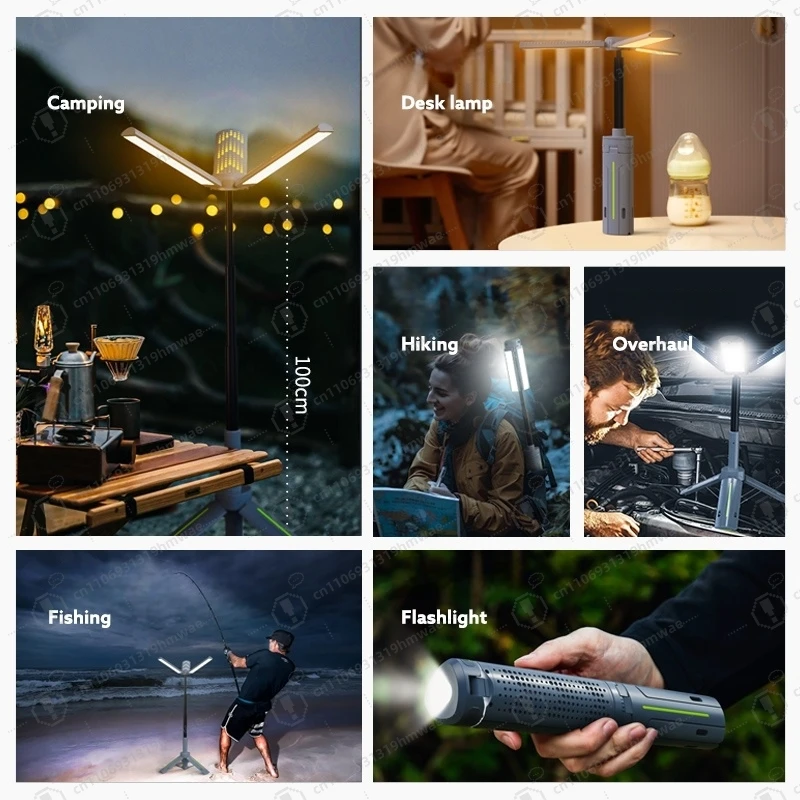 قابلة للشحن قابل للسحب الباعثة للضوء ديود فانوس ارتفاع قابل للتعديل ضوء التخييم في الهواء الطلق مع حامل