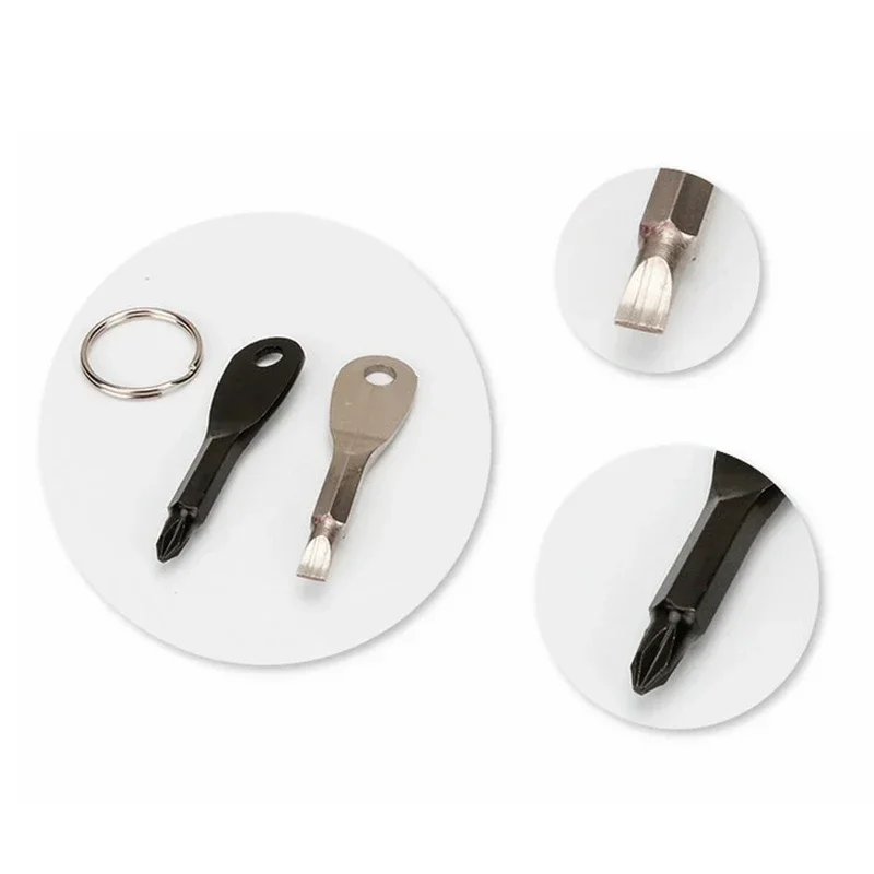 1set Mini Pocket Repair Tool Key Ring Keyring Screwdriver Gadget Outdoor Portable Phillips Slotted Multi Camp Hike