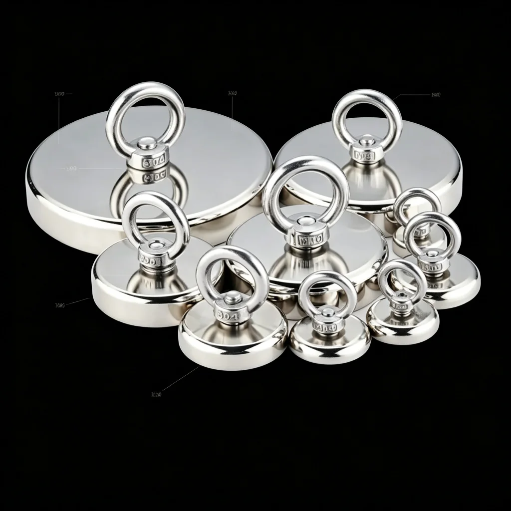 Super Strong Neodymium Fishing Magnet Hook N52 Heavy Duty Rare Earth Salvage Magnet with Countersunk Hole Eyebolt 20-48mm