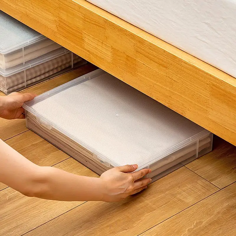 

Ultra-Thin Plastic Underbed Storage Box Der Sle with Wheels Flat Closet Organizer for Clothes Bedroom Storage Solution