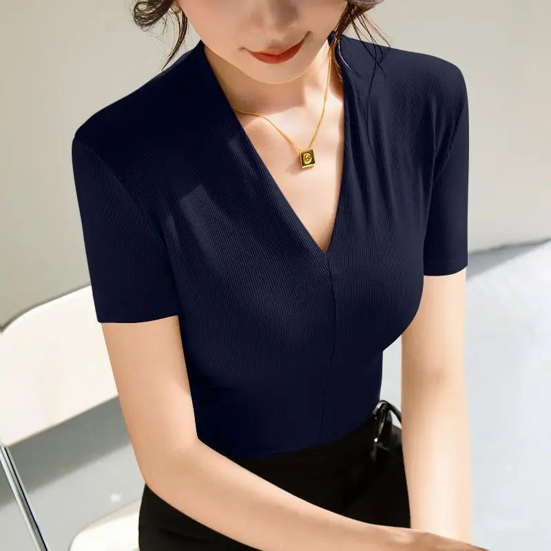 صيف جديد مثير قصيرة الأكمام تي شيرت الأساسية الخامس الرقبة بلون قاعدة قميص تنفس الترفيه في الهواء الطلق خفيفة الوزن الخيوط