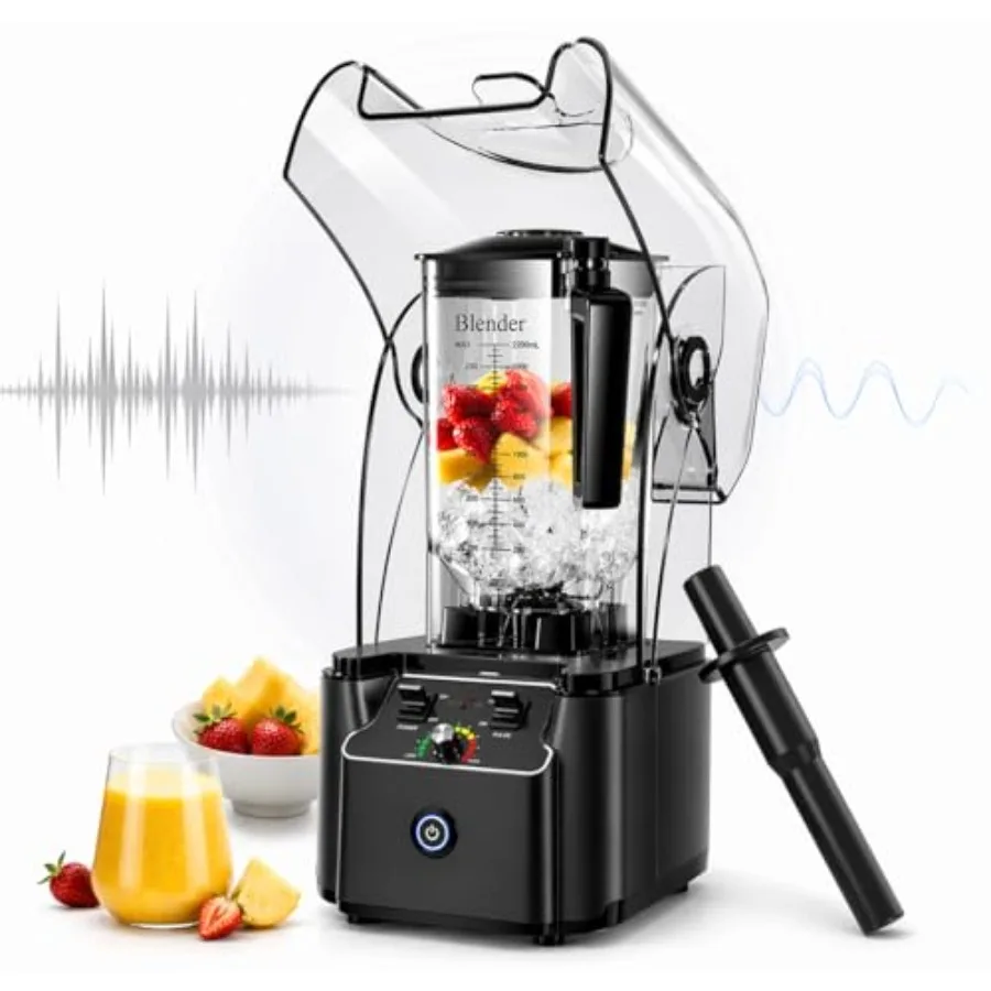 Professional Commercial Blender with Shield Quiet Sound Enclosure 2200W Black Industrial-Grade Power Self-Cleaning Strong and Q