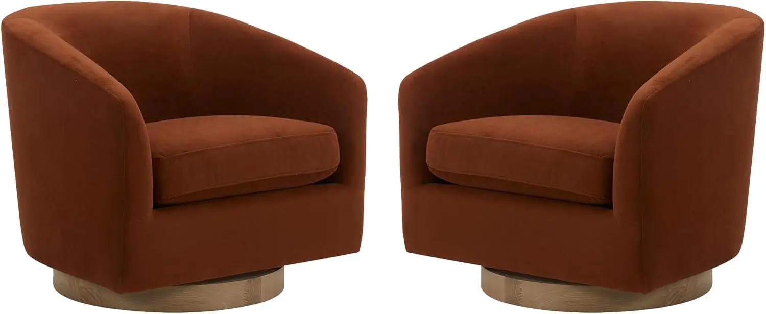 

Swivel Accent Chair, Upholstered Velvet Barrel Chair for Living Room Set of 2, Burnt Orange