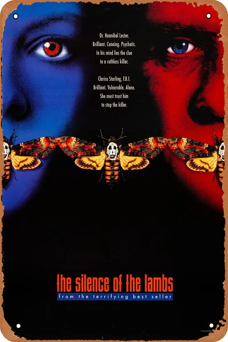 Clilsiatm The Silence of The Lambs Movie Poster Retro Vintage Decor Metal Tin Sign 12X8 Inches