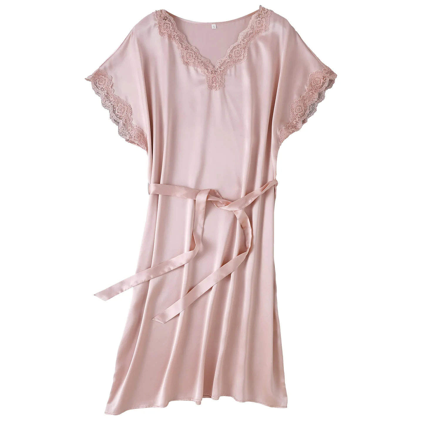 One Size Fits Up To 160lbs Premium pearlescent satin 100% mulberry silk nightdress, silk skin-friendly, comfortable V-neck skirt