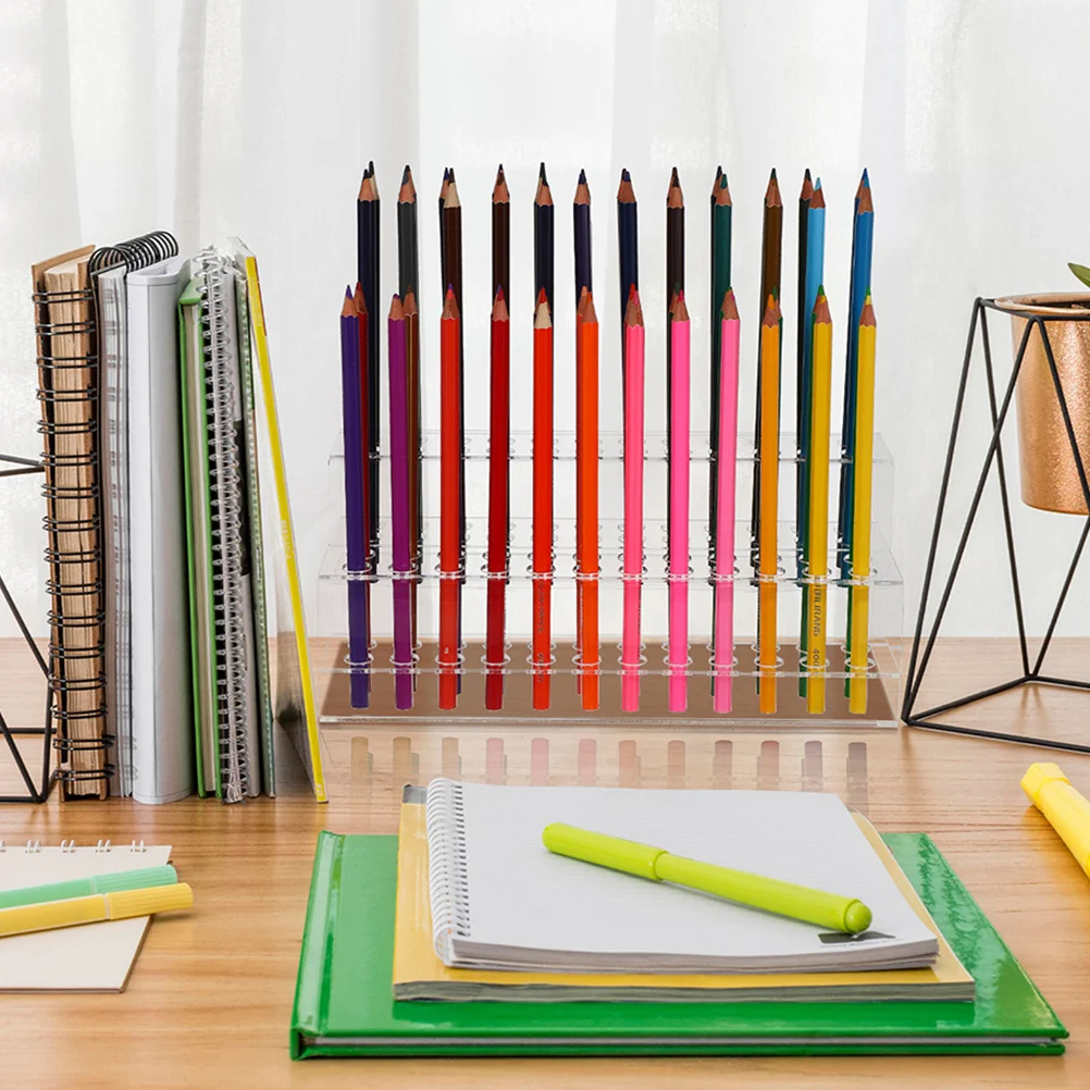 2 قطعة رف منظم القلم الشفاف حامل القلم البلاستيكي الشفاف سطح المكتب فرشاة قلم رصاص حامل لمكتب المنزل رف القلم الرصاص الشفاف #6