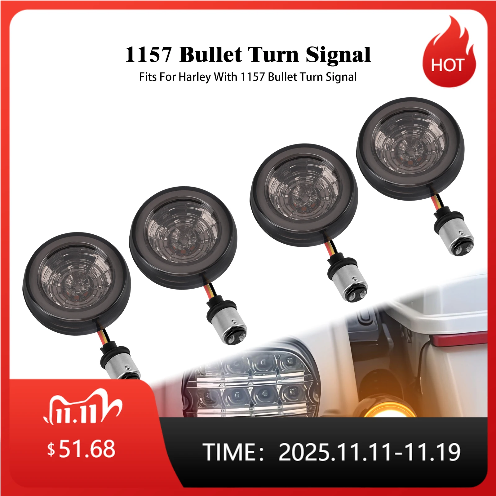 

Motorcycle Turn Signals LED Light Bullet Turn Front Rear Indicator Insert Lamp For Harley Sportster XL 1200 Softail Touring Dyna