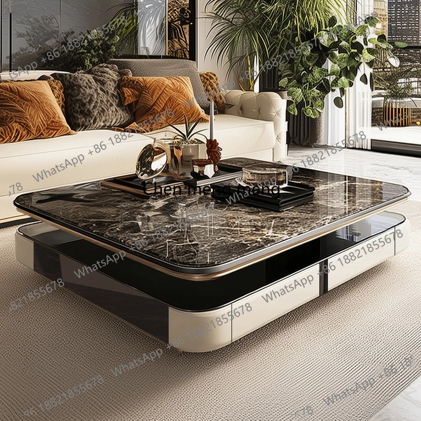 

Light luxury square coffee table 1.2 meters microcrystalline stone household size apartment living room plus coffee table