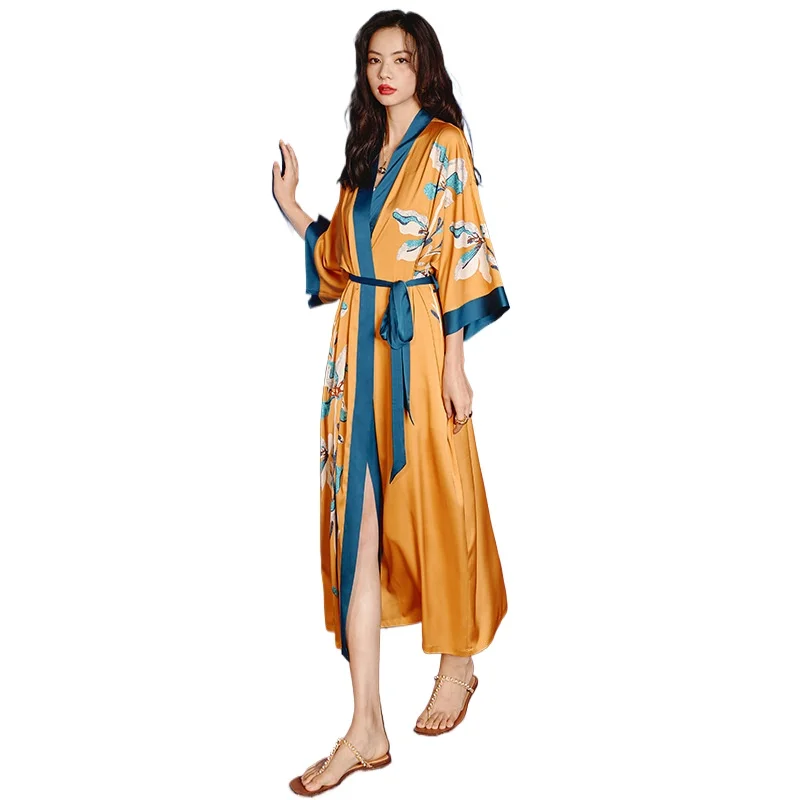 Smooth and Soft Robes Women's Summer Large Size Ice Silk Light Luxury Nightgown Bathrobe Cool Loungewear Satin Chiffon Pajamas