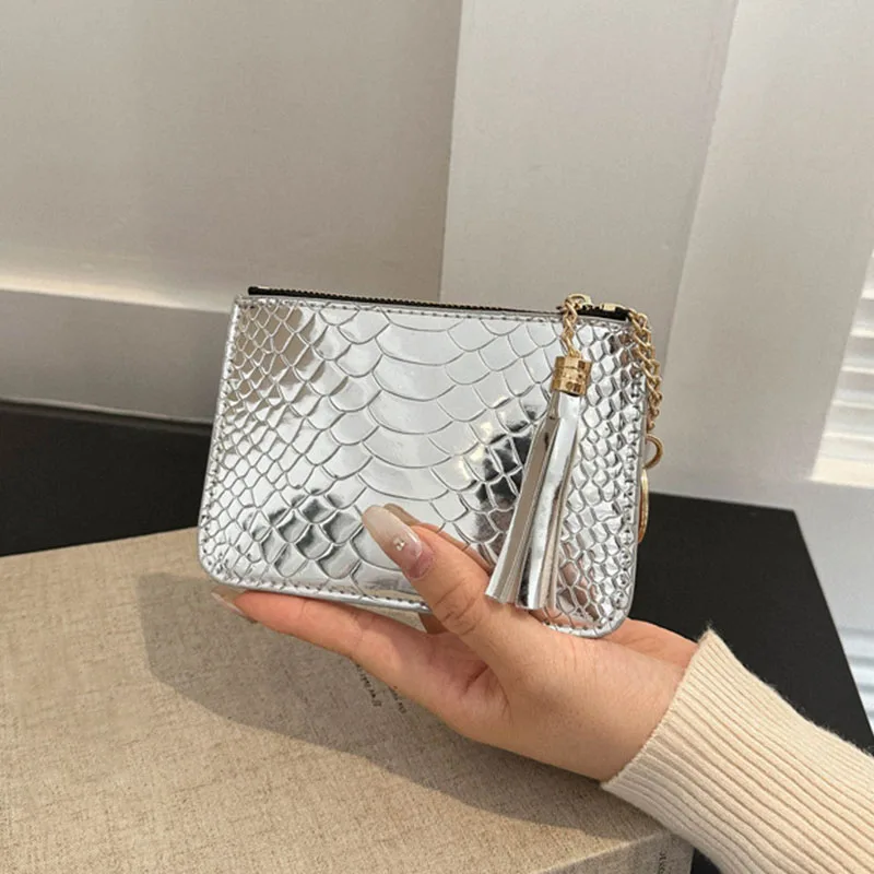 

Fashion Print Glossy Mini Coin Wallet for Women Versatile Crocodile PU Portable Zipper Coin Purse ID Card Holder Key Coin Pouch