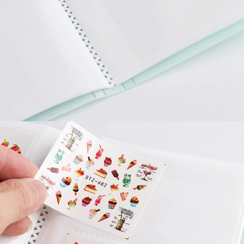 Libro de almacenamiento de pegatinas para uñas con 120 ranuras, transparente/flores/cubierta de frutas, álbum de almacenamiento de calcomanías para uñas para pegatinas pequeñas