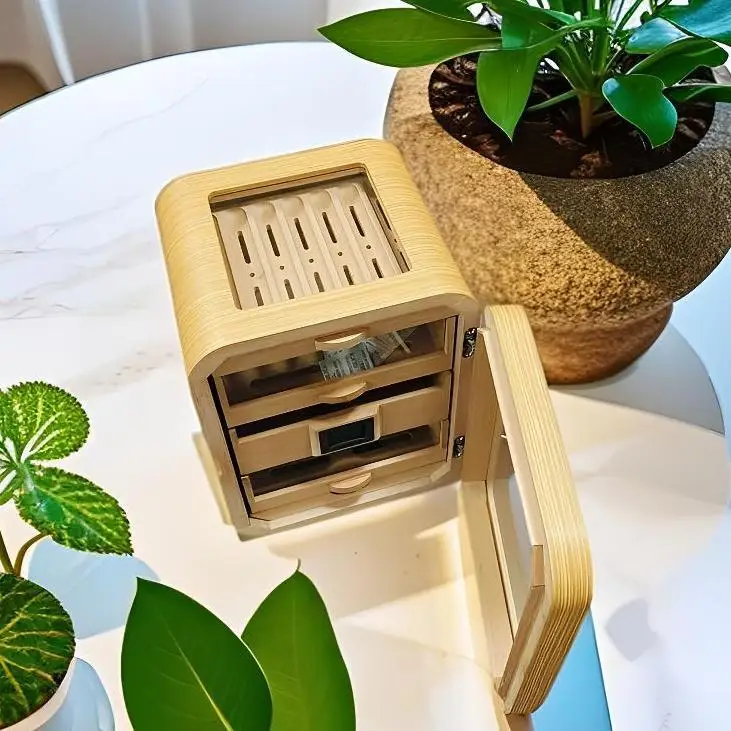 Large Capacity Stylish Mini Black Walnut Cigar Cabinet Light Luxury Multi-layer Spanish Cedar Cigar Moisturizer