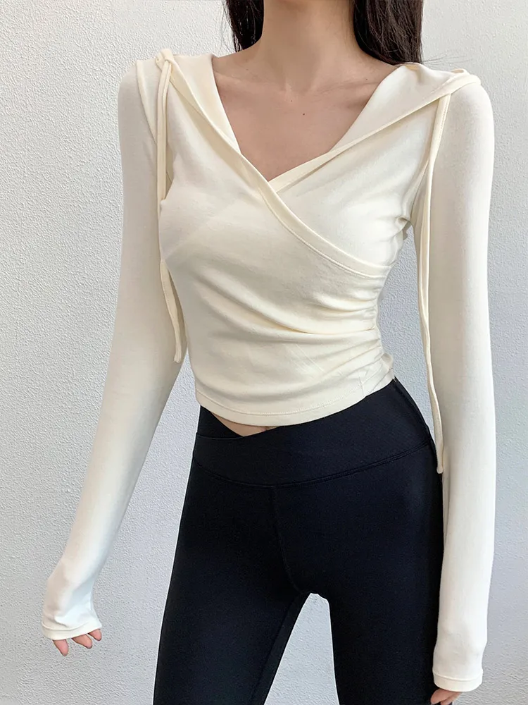 

Annerun Qui Dry Sport T-irt Women's Hooded Slimming Outdoor Wear Fitn Clothes Running Cross Collar Casual Yoga Long Sl...