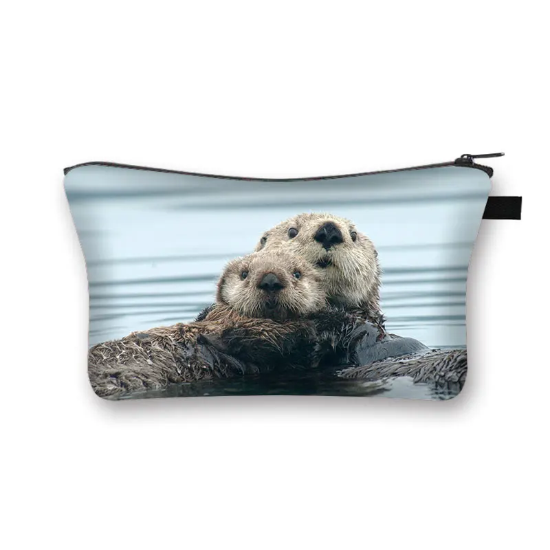 Cute Sea Otter Print Cosmetic Case Kawaii Women Make Up Bags Lipstick Jewelry Organizer Makeup Box Ladies Cosmetic Toiletry Bag