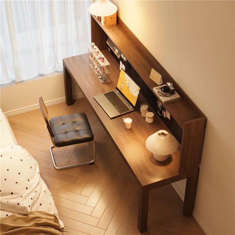 Solid wood hole board bookshelf desk integrated table double children's study table shelf storage desk customization