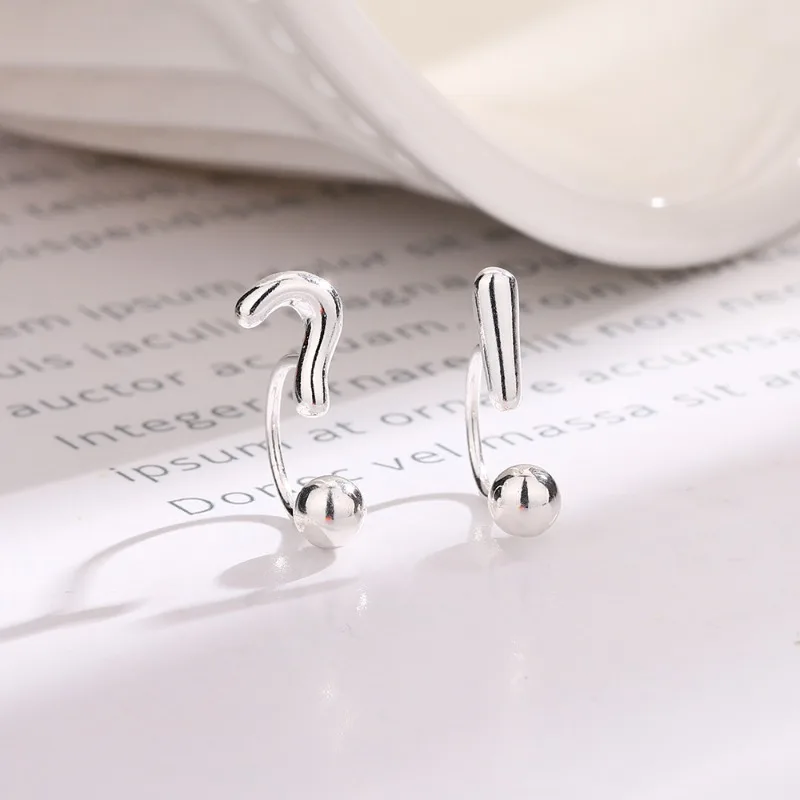 Question Mark Exclamation Point Earrings for Women Korean Style Unique Elegant Fashion 925 Sterling Silver Jewelry