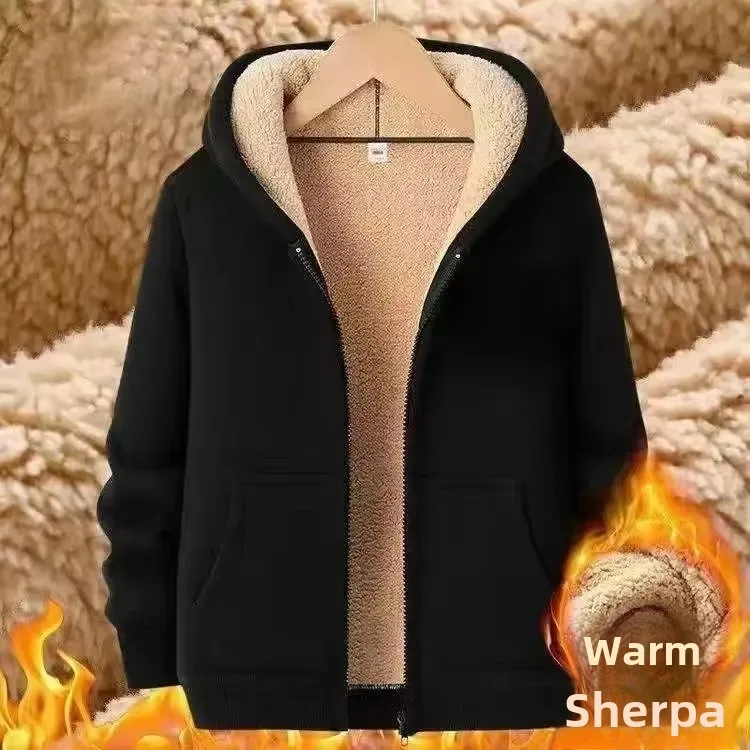 Winter Warm Fleece-Lined Thickened Sheep Velvet Sweatshirt Men's Versatile Cardigan Zip-Up Casual Loose Fit Warm Clothing