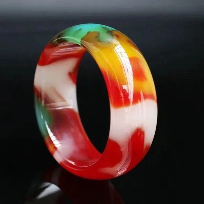 

Natural Xinjiang Hotan Colorful Jade Bracelet Female Floating Flower Gobi Jade Widened and Thickened Jade Bracelet