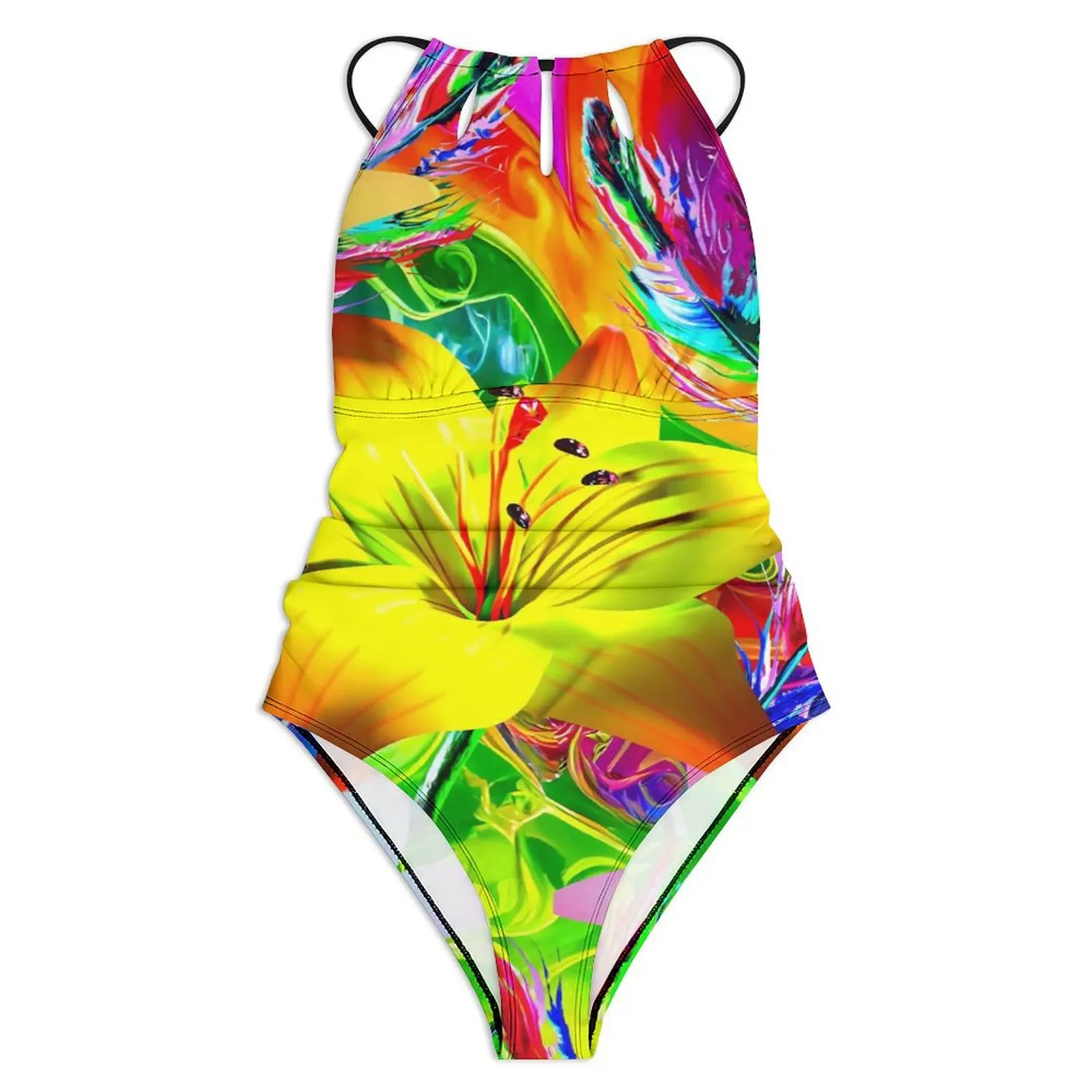 Tie Dye Feather Swimsuit Sexy Floral Print Women Swimwear One Piece Modern Swimsuits Beach Push Up Halter Monokini