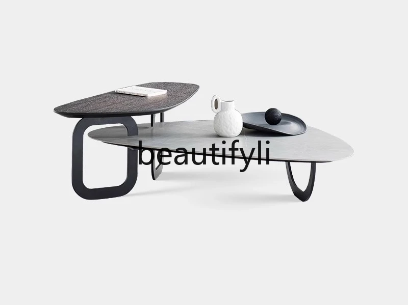 

Italian Minimalist Living Room Rock Plate Combination Coffee Table Modern Light Luxury Small Apartment Curved Side Table