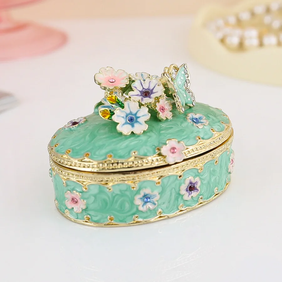 Oval Flower Cloisonné Enamel Jewelry Box Handmade Vintage Rings Storage Boxes Home Decor Ornaments Festival Birthday Gifts
