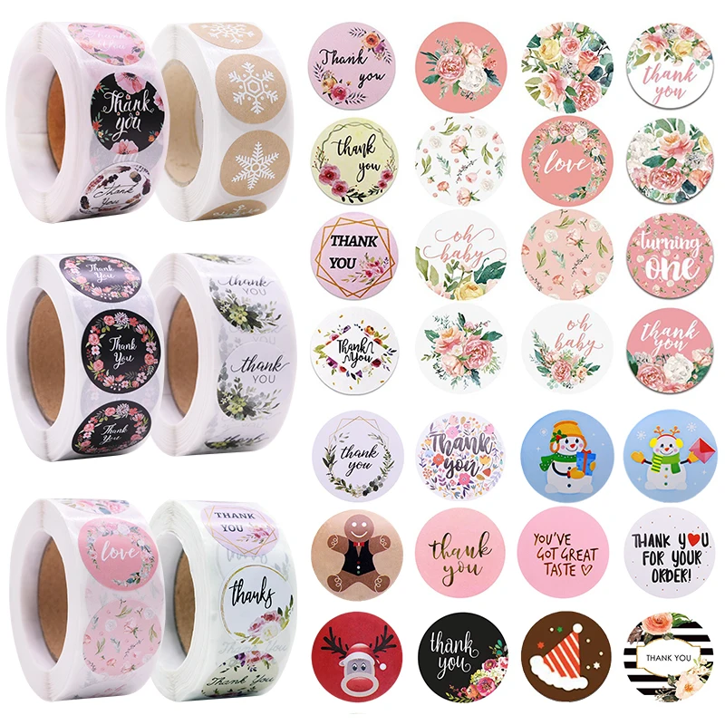 500pcs/Roll 2.5cm Thank You Stickers Seal Labels Gift Packaging Stickers Wedding Birthday Party Offer Stationery Sticker