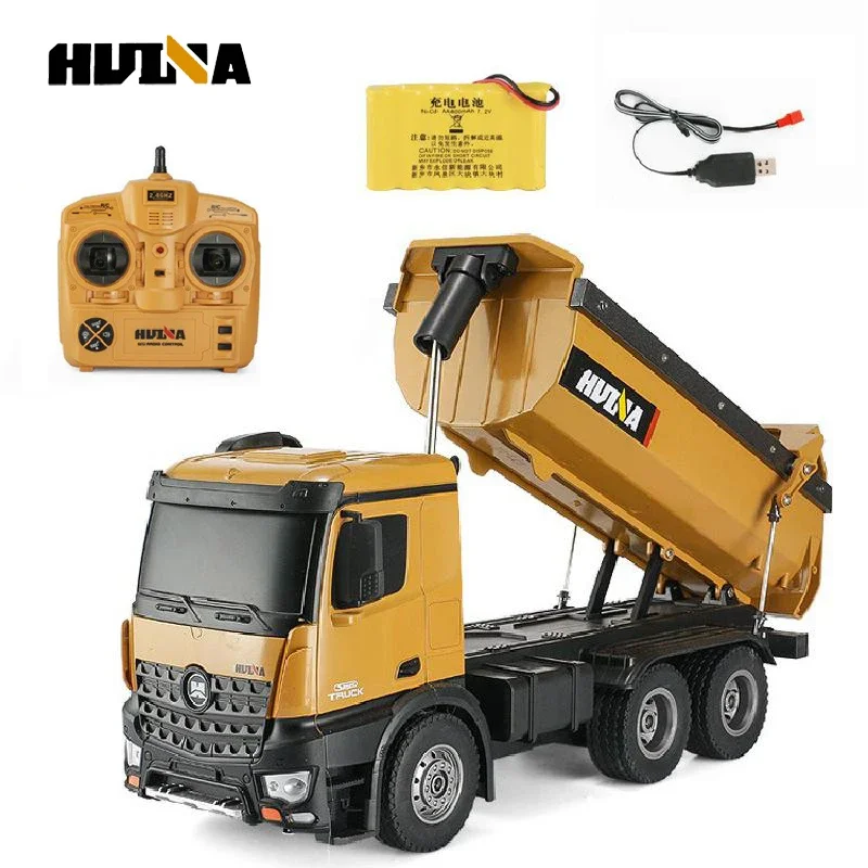 1:14 Huina 1573 10 Channel Dump Truck Remote Control Excavator 2.4G Wireless Remote Control Car Engineering Transporter Toy