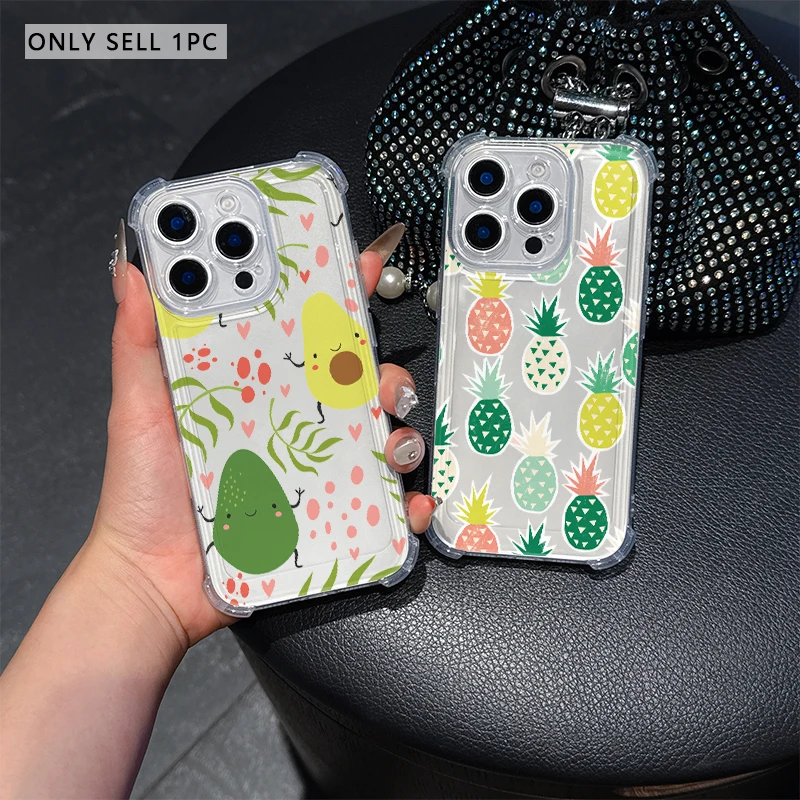 Cartoon Cute Avocado Phone Case For IPhone 17 Pro Max 16 17 15 7 14 13 Plus 12 Mini 11 XR 16E Air Cases Transparent Soft Covers