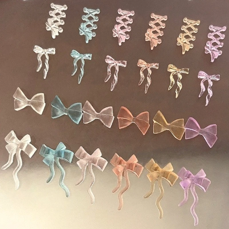 

Colorful Transparent Ballet Strap Bowknot Soft Carved Skirt Edge Resin Ribbon Bow Tie Nail Art Decorations Manicure Accessories