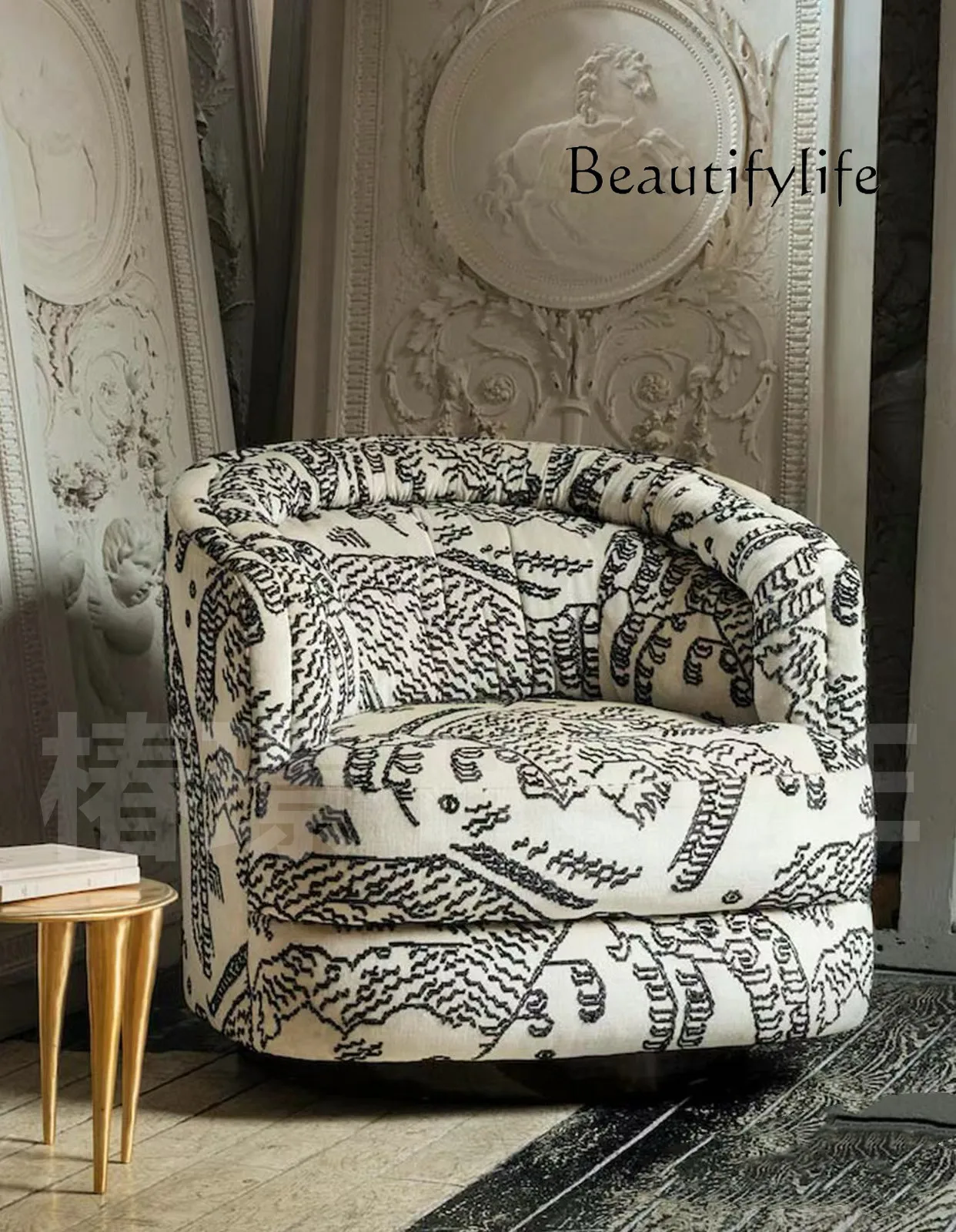 

French antique fabric casual single sofa chair niche designer living room balcony high sense