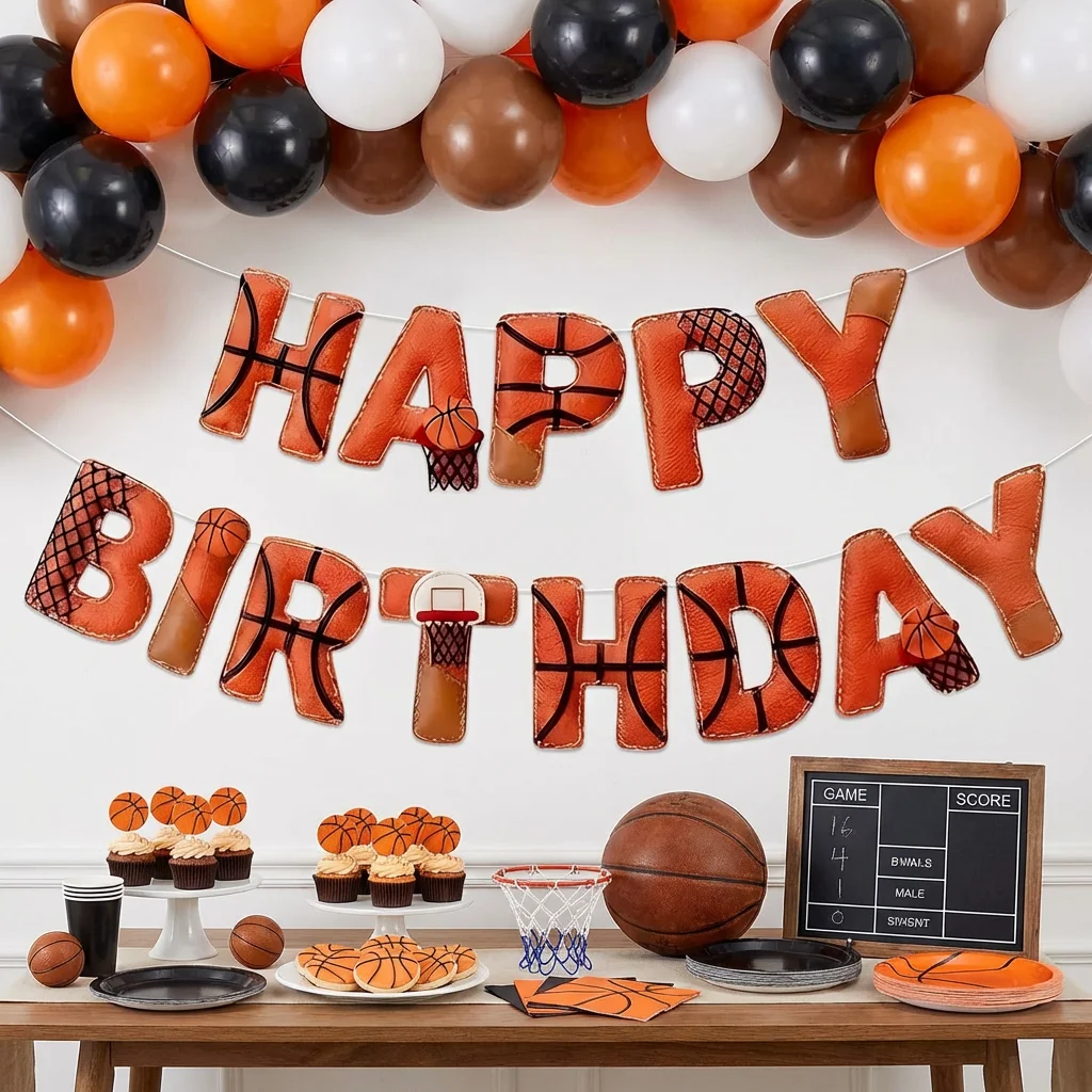 Pre-strug 2D Filz-Basketball-Geburtstagsbanner, lustiges Sportball-Thema, Geburtstagsparty-Dekorationszubehör, geeignet für Kinder und Jugendliche – Detail 5