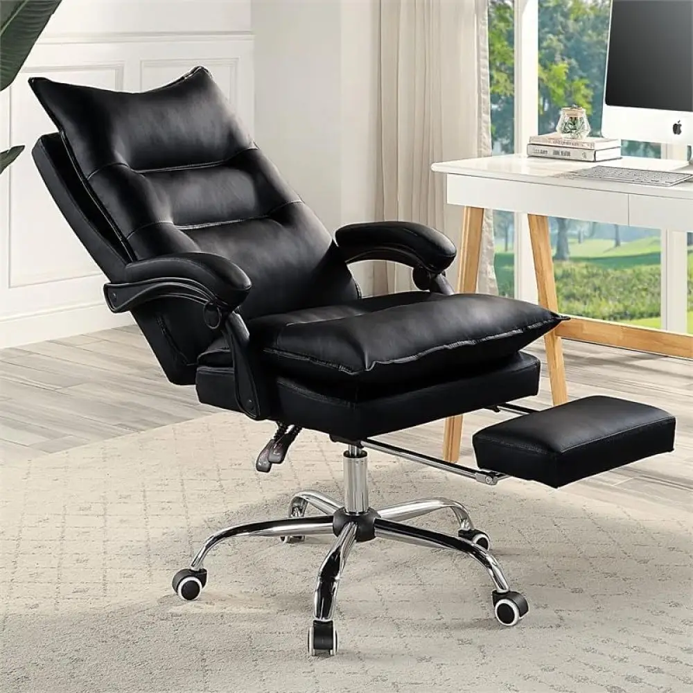 Contemporary Office Chair Upholstered 1pc Comfort Adjustable Chair Relax Office Chair Work Black Leatherette Padded Armrests