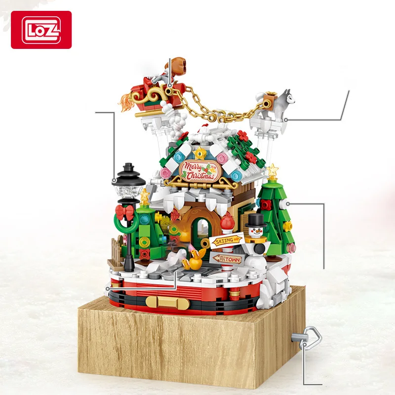 LOZ-1238 carillon albero di natale casa di natale modello di babbo natale assemblaggio creativo di blocchi di natale per bambini