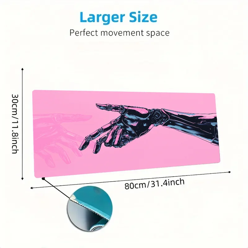 لوحة ماوس كبيرة جدًا غير قابلة للانزلاق مع خلفية وردية يدوية روبوتية، سجادة ألعاب مزخرفة RV من البوليستر ومكتب مكتب، طاولة قهوة