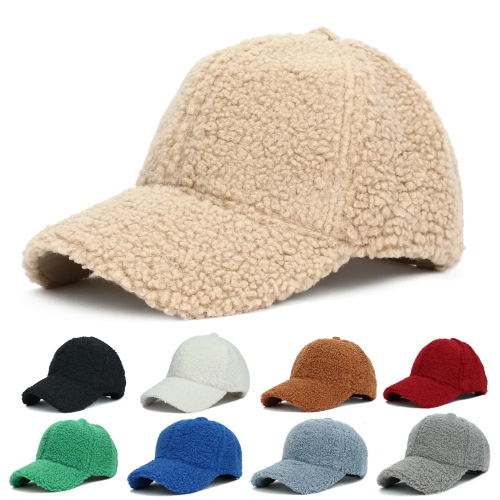 New 16 Colors Autumn Winter Baseball Cap Women Artificial Lamb Wool Hats Version Tide Warm Plush Baseball Caps Baseball Cap