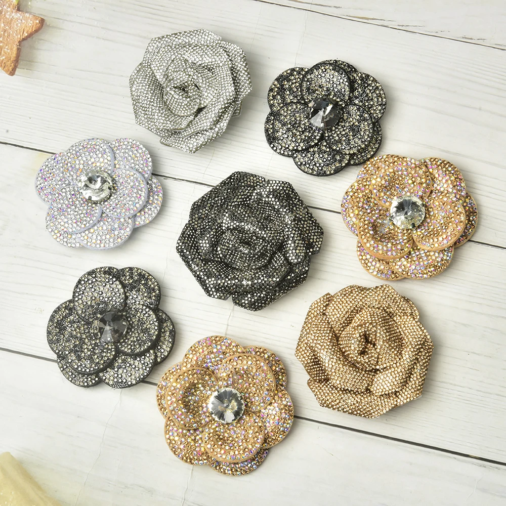 New 3D Crystal Rose Flower Rhinestone Applique Patches Sew On Patch Overcoat Shirt  Buckle Diy Garment Sewing   Decorative