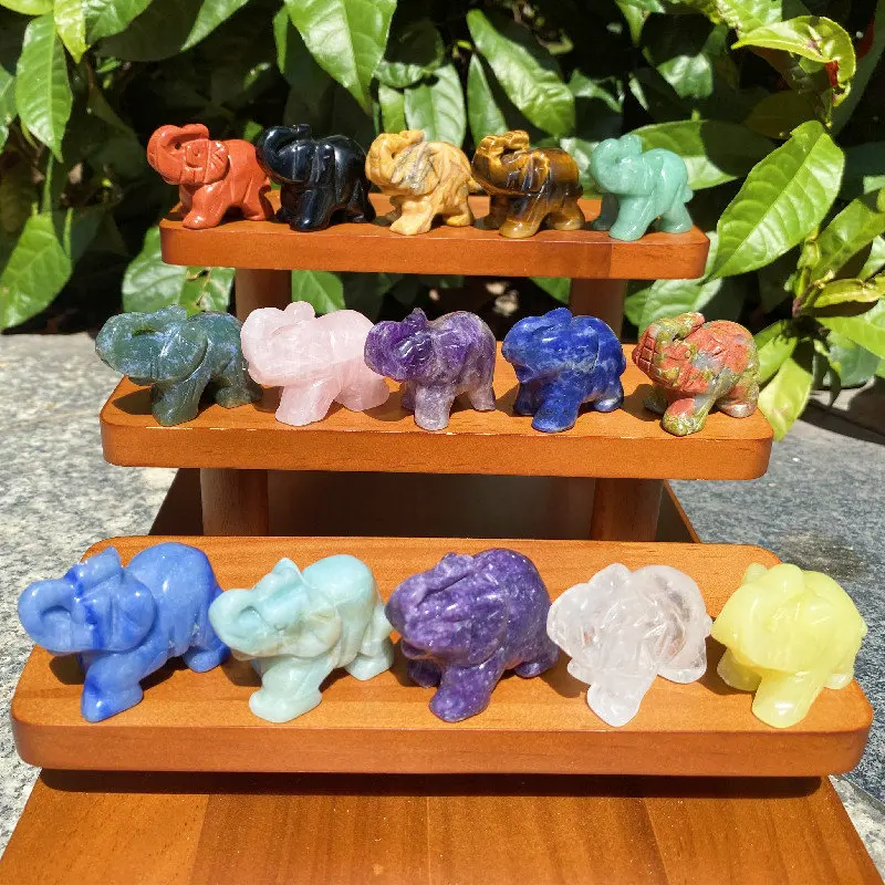 1.5 Inch Natural Crystal Carved Elephant Ornament Home Decoration Gift Healing Crystal