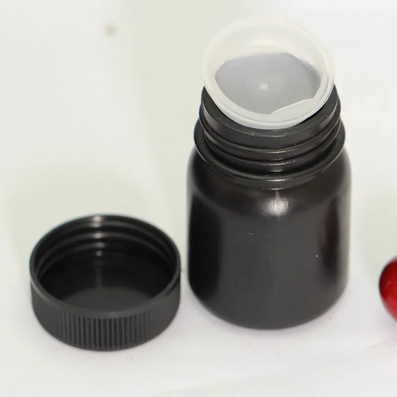 50ml / 50g Thick Black HDPE Bottle, plastic bottle, 100g wide mouth black plastic round bottles