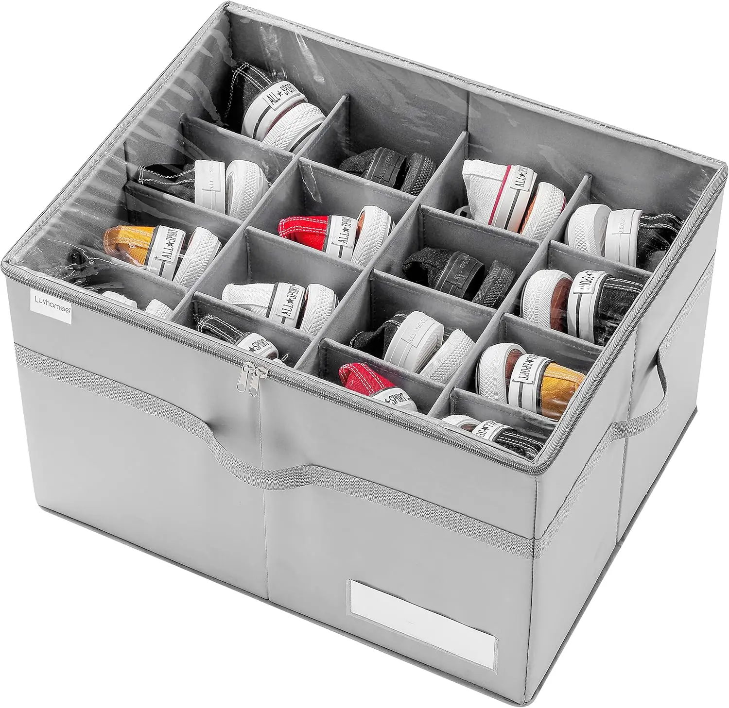 Large Shoe Organizer for Closet, Fits 16 Pairs, Clear Foldable Storage Bins with Bottom Support, Space Saving