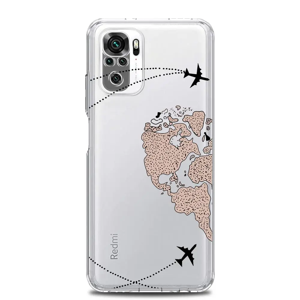 Fashion Planes World Map Travel Phone Case For Xiaomi Redmi Note 12 5G 9S 9 8 10 11 Pro Plus 4G 9T 8T 10C 9C 9A 7 Clear Cover