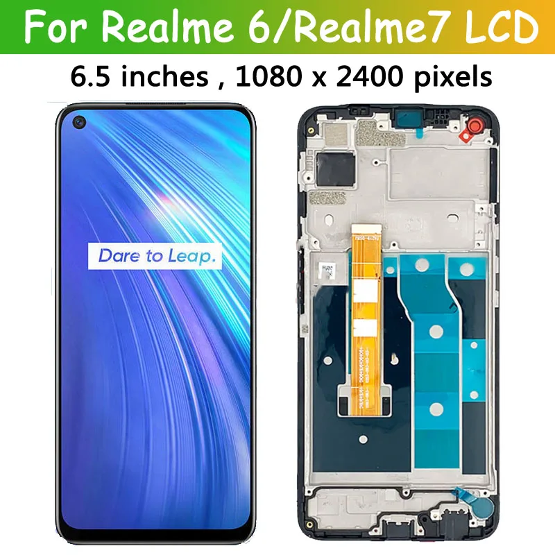 6.5 "pouces realme 7 RMX2155 écran LCD pour Oppo Realme 6 RMX2001 LCD écran tactile numériseur assemblée remplacement